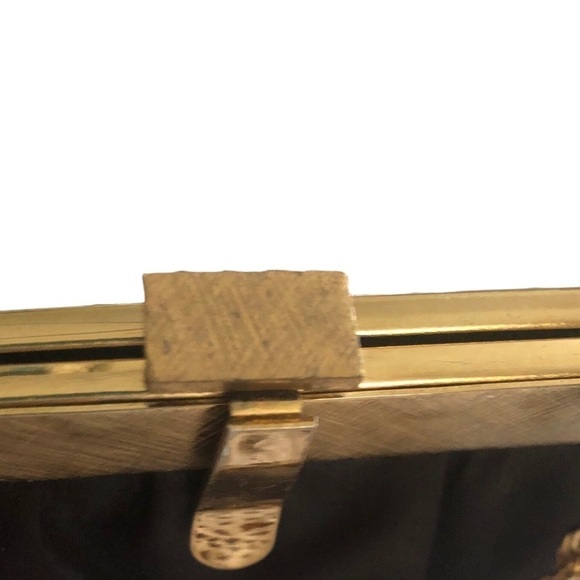 VTG Black Satin Evening Clutch Bag With Gold Chain Handle 6X6 Cocktail Hour - Picture 4 of 6